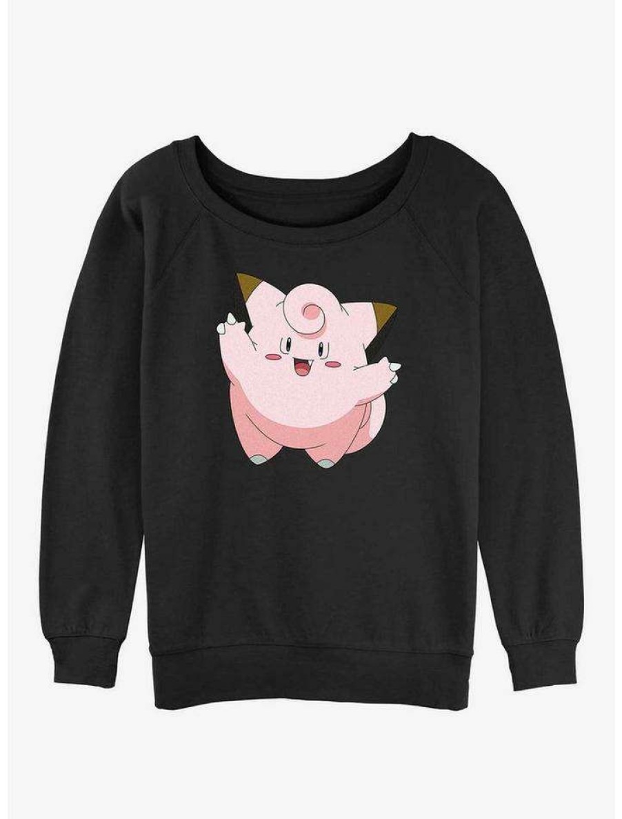 Girls * | Top 10 Pokemon Clefairy Girls Slouchy Sweatshirt Black