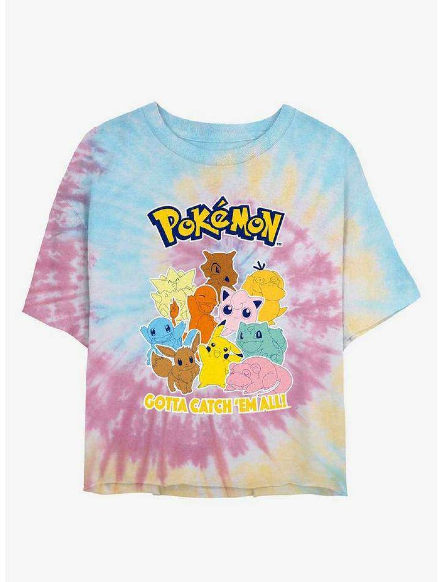 Tees * | Best Reviews Of Pokemon Catch 'Em All Tie-Dye Girls Crop T-Shirt Blupnkly