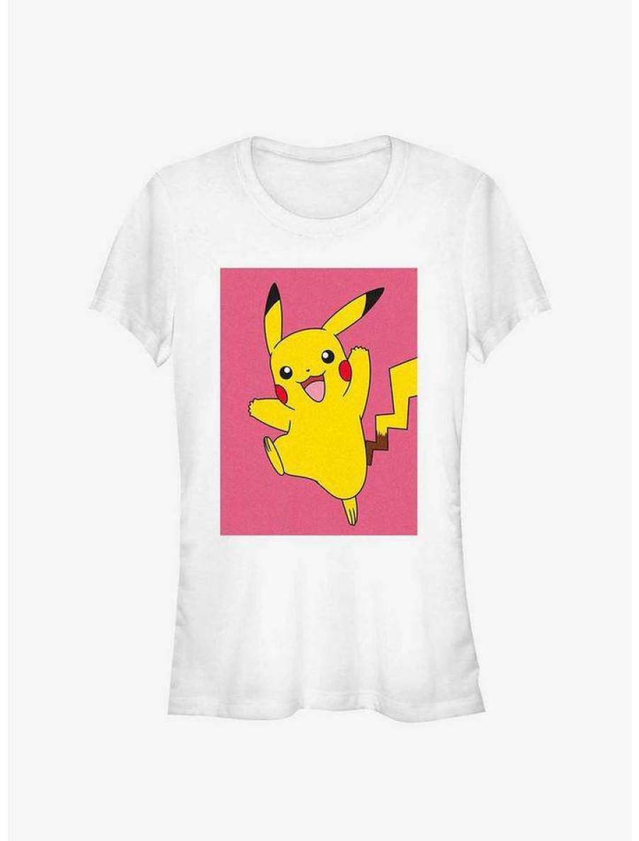 Tees * | Outlet Pokemon Pikachu Leap Poster Girls T-Shirt White