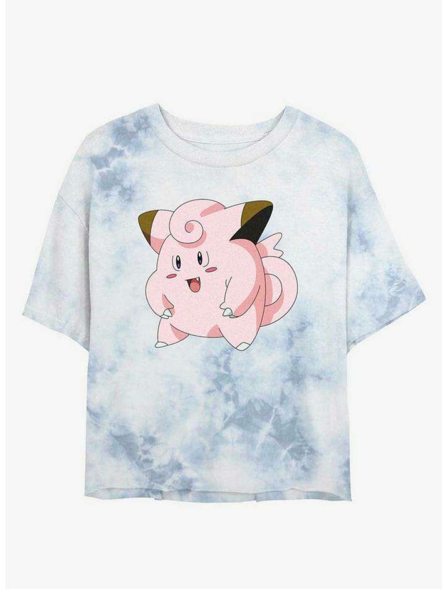 Tees * | Budget Pokemon Clefairy Pose Tie-Dye Girls Crop T-Shirt Whiteblue