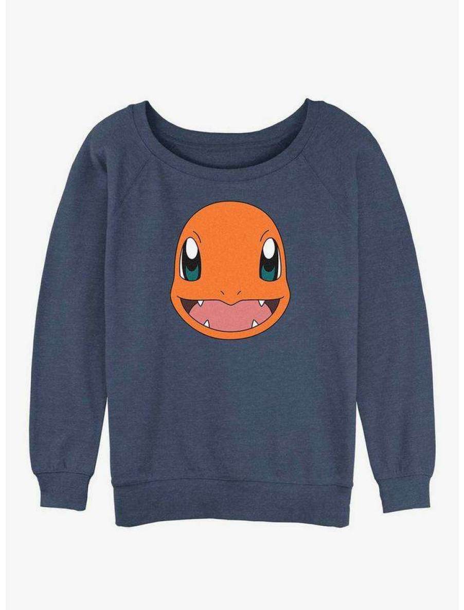 Girls * | Promo Pokemon Charmander Face Girls Slouchy Sweatshirt Bluehtr