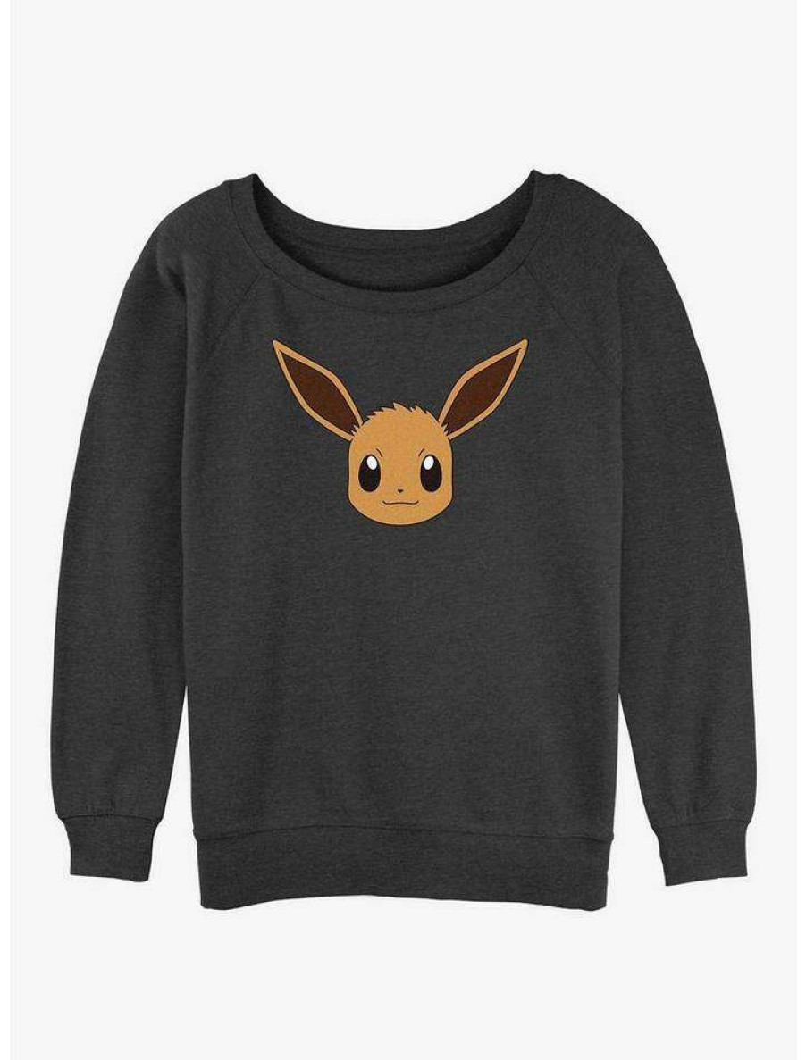 Girls * | Flash Sale Pokemon Eevee Face Girls Slouchy Sweatshirt Char Htr