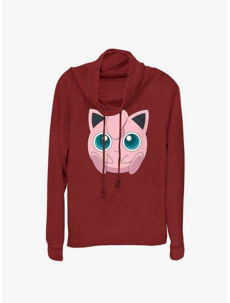 Girls * | Promo Pokemon Jigglypuff Face Cowl Neck Long-Sleeve Top Scarlet