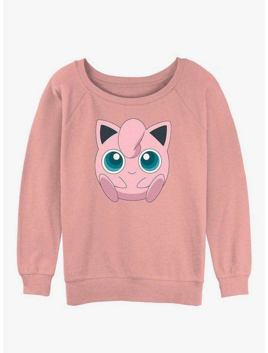 Girls * | New Pokemon Jigglypuff Face Girls Slouchy Sweatshirt Desertpnk