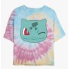 Tees * | Top 10 Pokemon Bulbasaur Face Tie-Dye Girls Crop T-Shirt Blupnkly