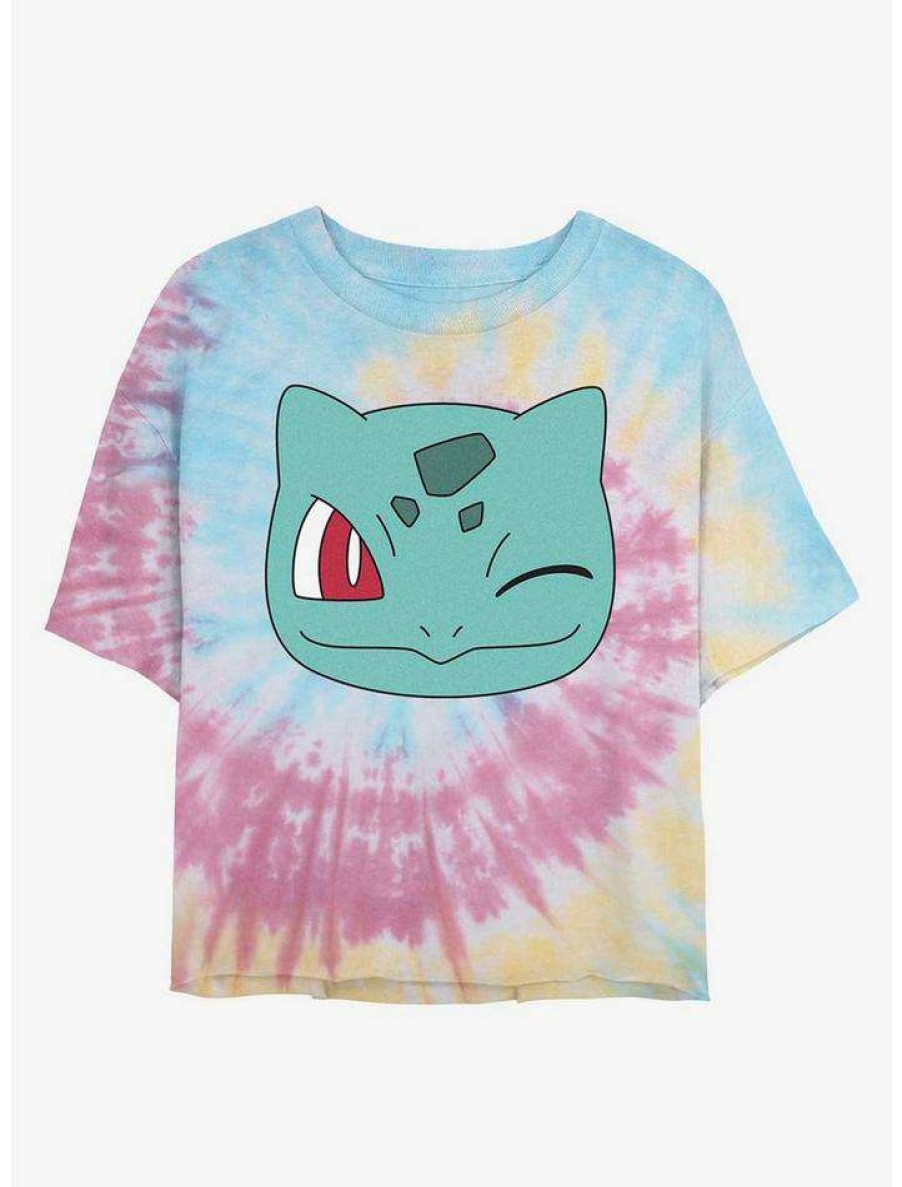 Tees * | Top 10 Pokemon Bulbasaur Face Tie-Dye Girls Crop T-Shirt Blupnkly