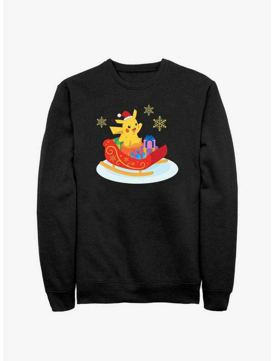 Guys * | Outlet Pokemon Pikachu Sleigh Ride Sweatshirt Black