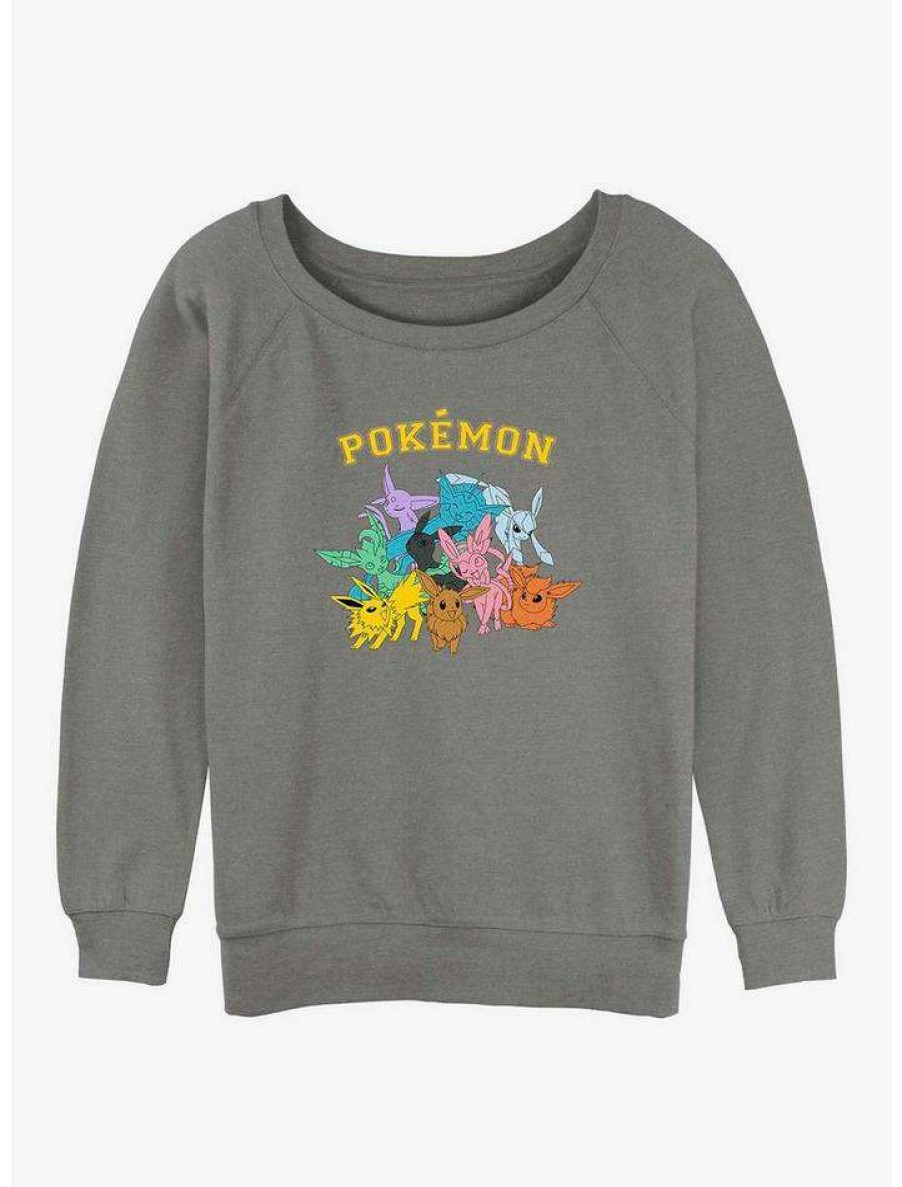 Girls * | Top 10 Pokemon Gotta Catch Eeveelutions Girls Slouchy Sweatshirt Gray Htr