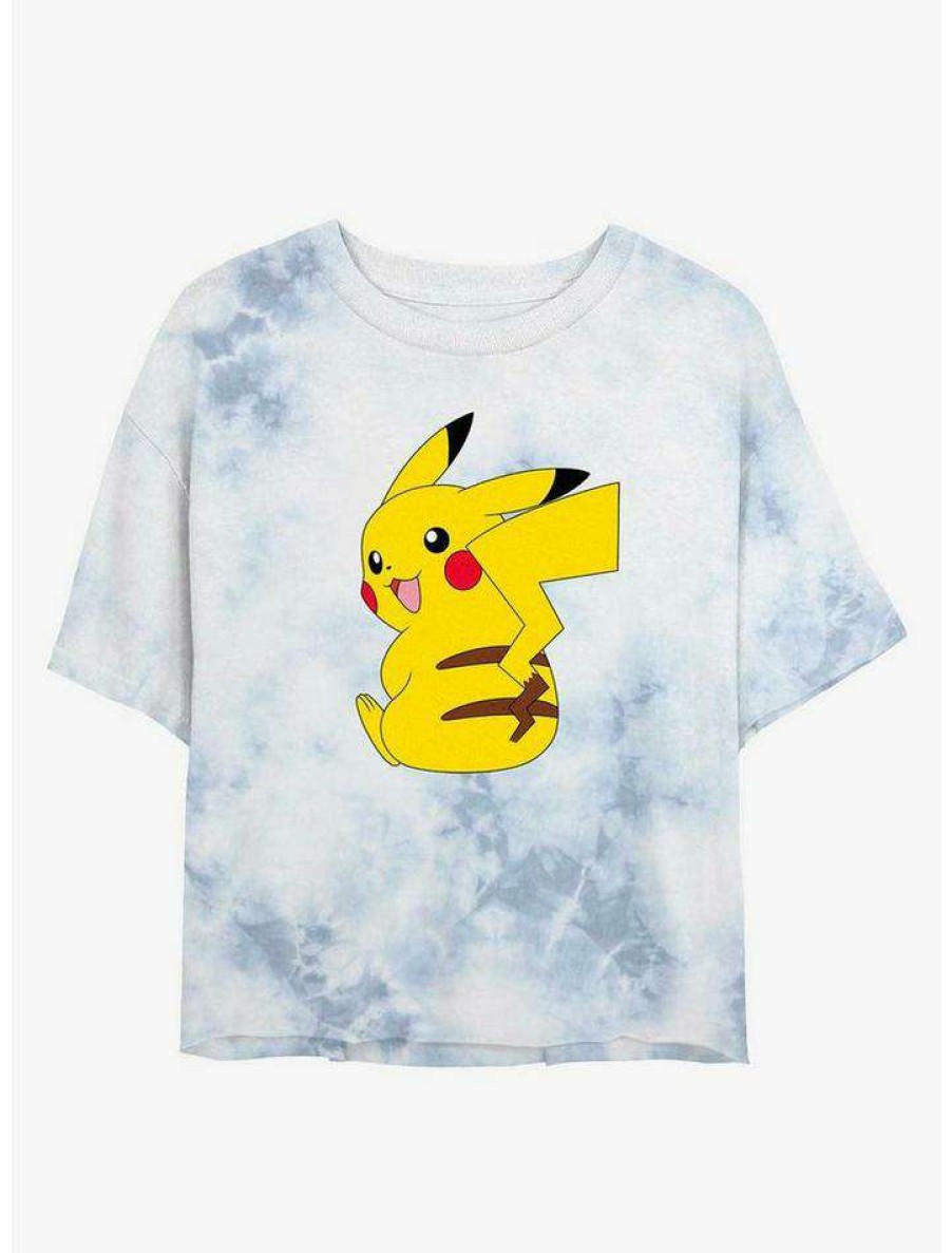 Tees * | Flash Sale Pokemon Cheeky Pikachu Tie-Dye Girls Crop T-Shirt Whiteblue