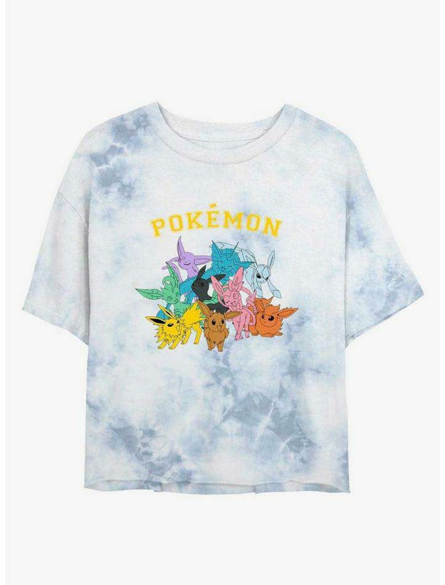 Tees * | Buy Pokemon Gotta Catch Eeveelutions Tie-Dye Girls Crop T-Shirt Whiteblue