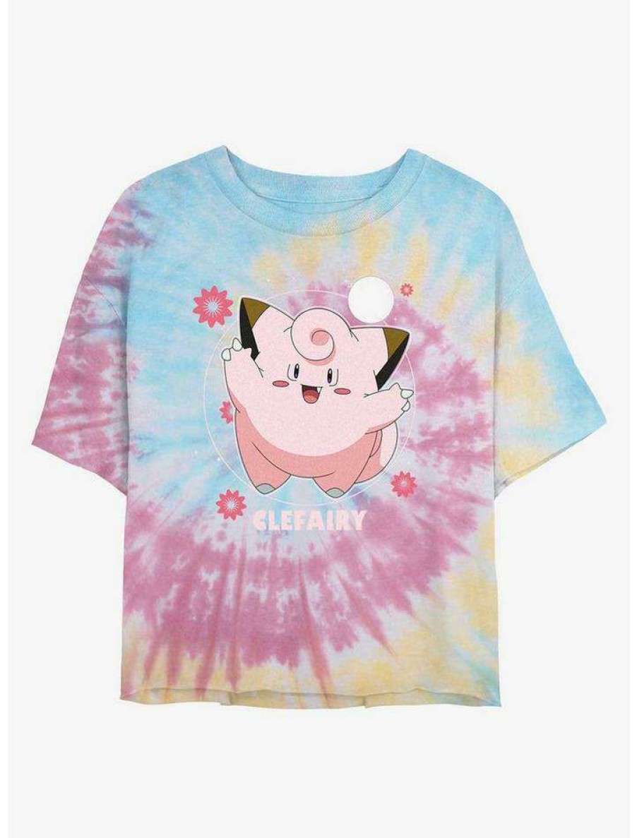 Tees * | Budget Pokemon Clefairy Fairy Dance Tie-Dye Girls Crop T-Shirt Blupnkly