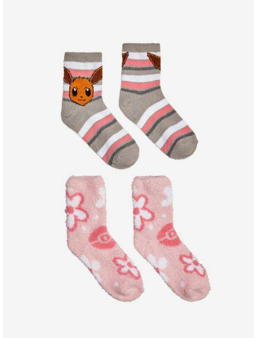 Girls * | Outlet Pokemon Eevee Flowers Fuzzy Socks 2 Pair