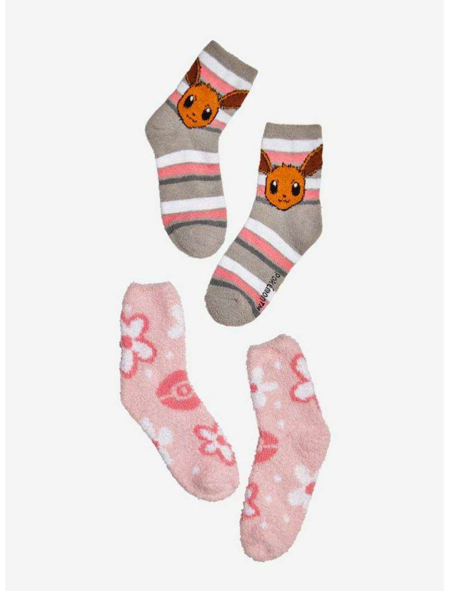 Girls * | Outlet Pokemon Eevee Flowers Fuzzy Socks 2 Pair