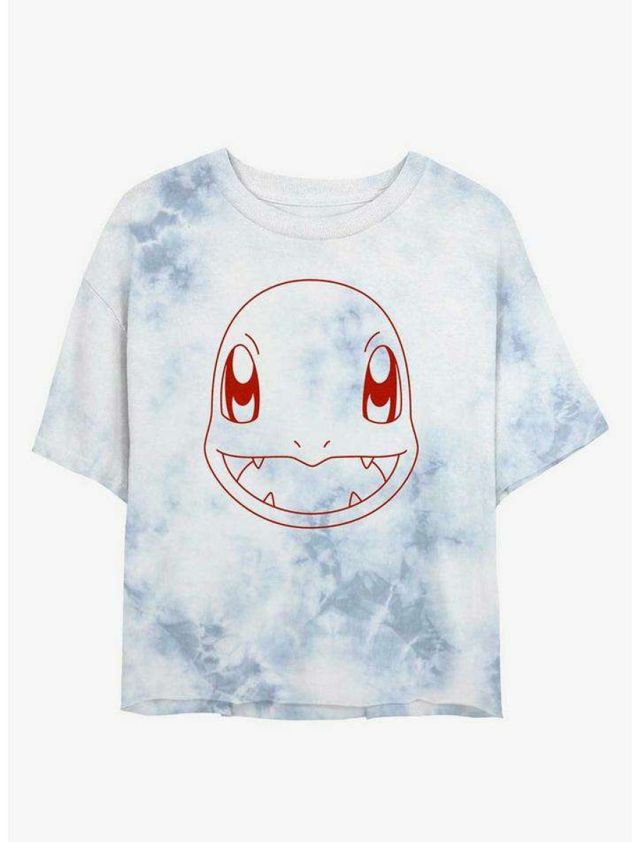 Tees * | Wholesale Pokemon Charmander Outline Tie-Dye Girls Crop T-Shirt Whiteblue