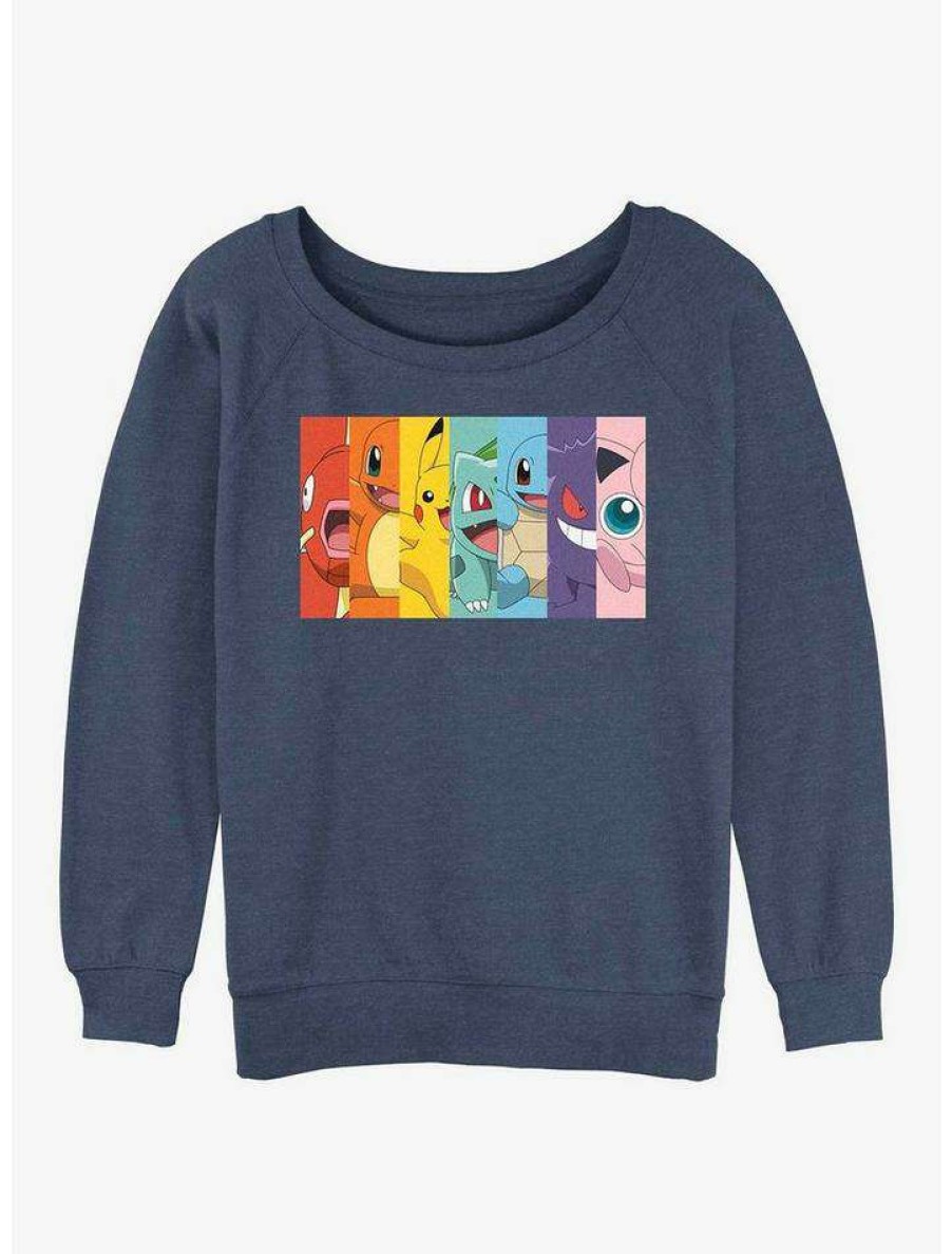 Girls * | Buy Pokemon Rainbow Faces Girls Slouchy Sweatshirt Bluehtr