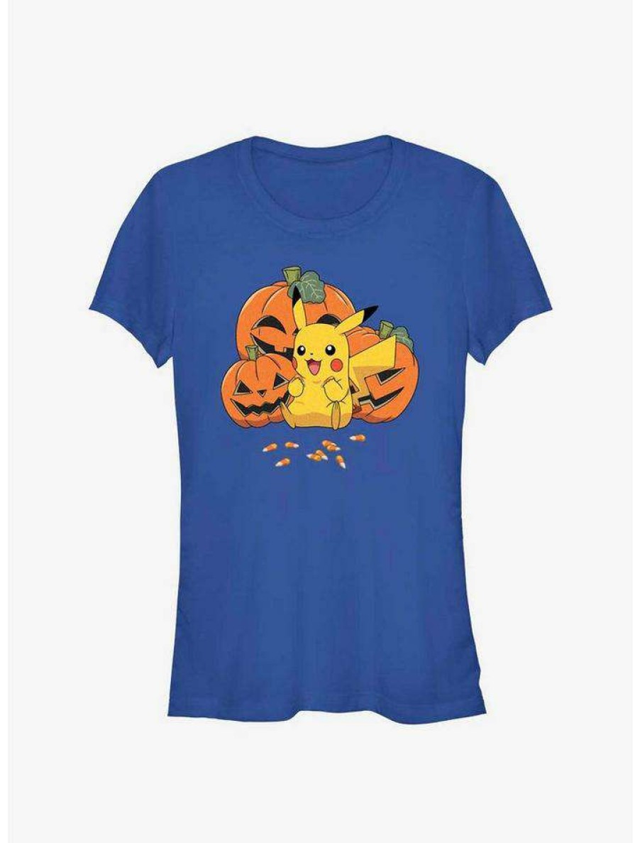 Tees * | Best Pirce Pokemon Pikachu Pumpkins & Candy Corn Girls T-Shirt Royal