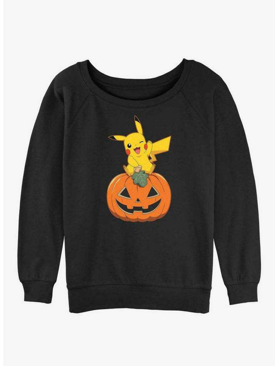 Girls * | Deals Pokemon Pikachu Pumpkin Girls Slouchy Sweatshirt Black