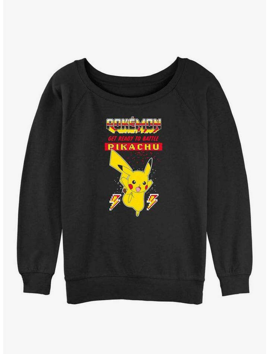 Girls * | Cheapest Pokemon Battle Ready Pikachu Girls Slouchy Sweatshirt Black