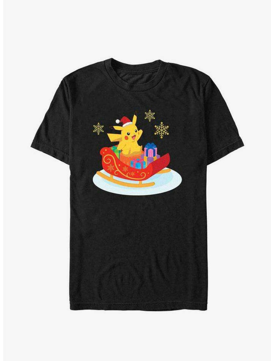 Guys * | Outlet Pokemon Pikachu Sleigh Ride T-Shirt Black