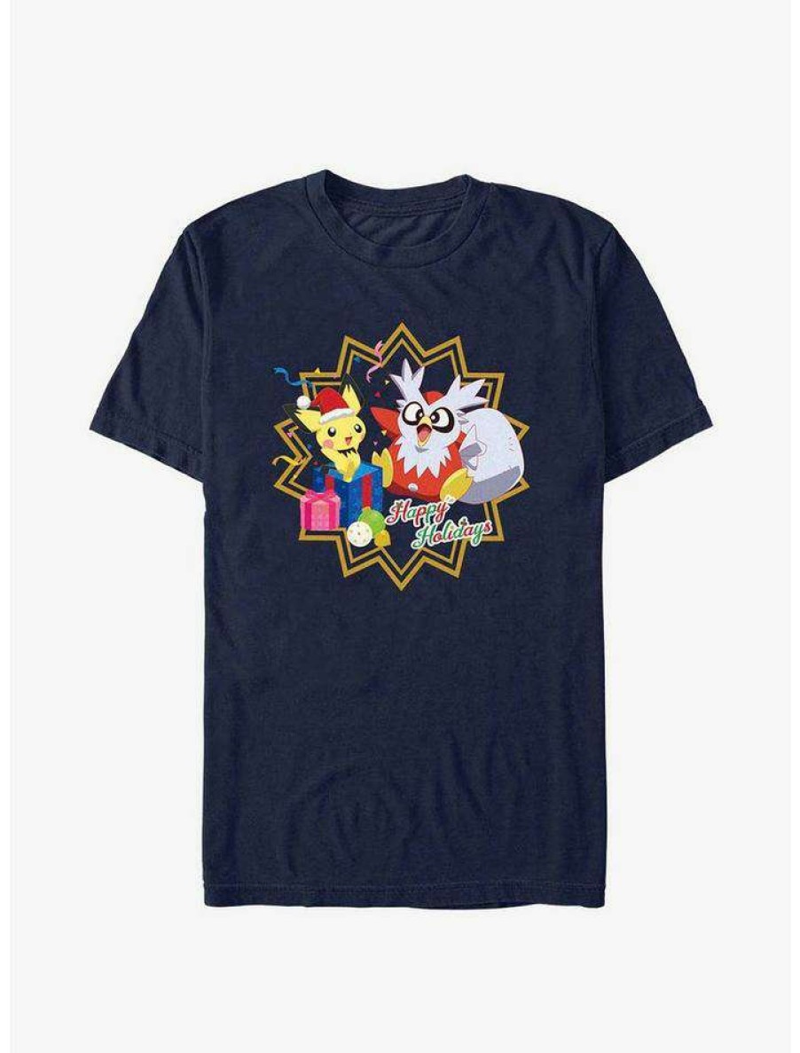 Guys * | Top 10 Pokemon Pichu And Delibird Holiday Party T-Shirt Navy