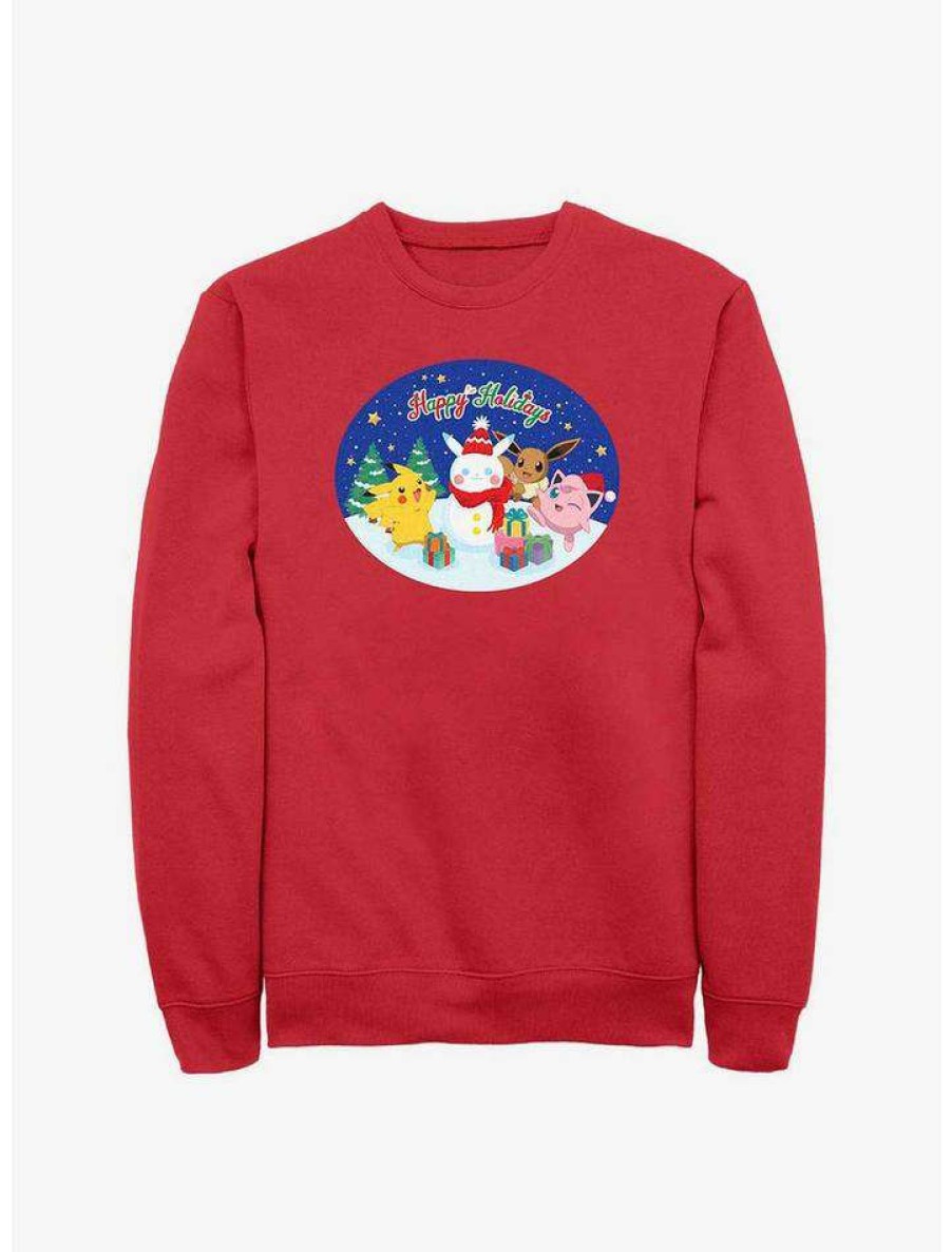 Guys * | Promo Pokemon Happy Holidays Snowman Sweatshirt Red