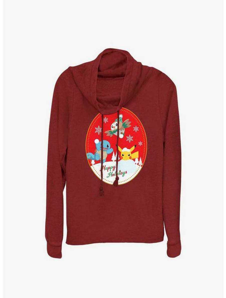 Girls * | Best Pirce Pokemon Happy Holiday Snow Day Cowl Neck Long-Sleeve Top Scarlet