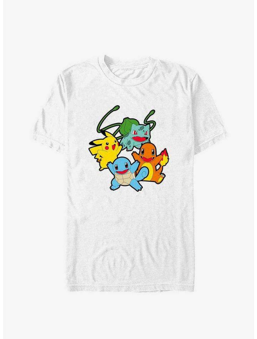 Tees * | Deals Pokemon Classic Group Bulbasaur, Pikachu, Charmander, And Squirtle T-Shirt White