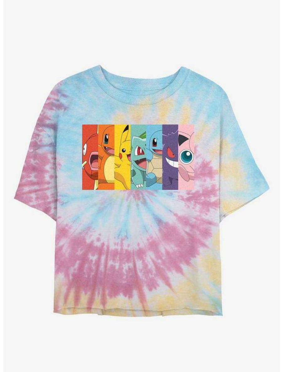 Tees * | Best Sale Pokemon Rainbow Faces Tie-Dye Girls Crop T-Shirt Blupnkly