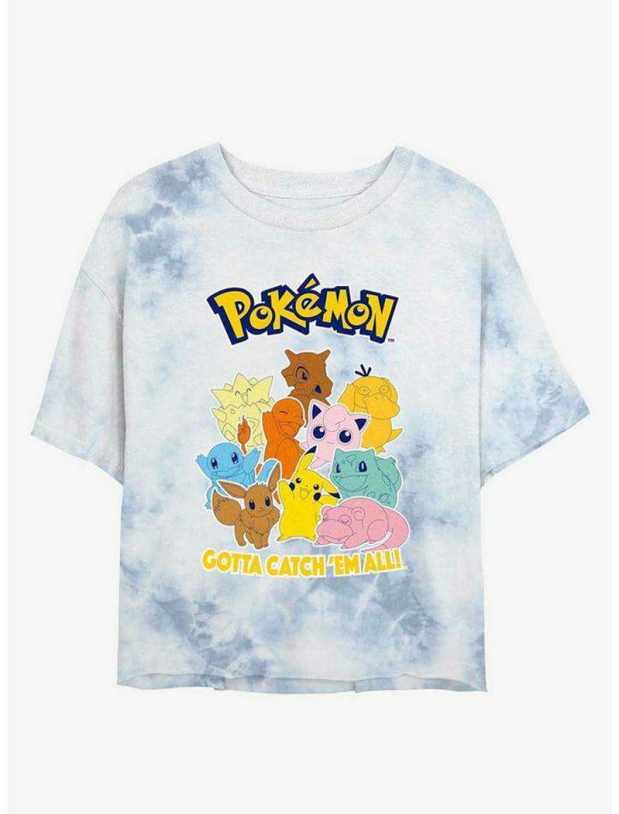 Tees * | Buy Pokemon Catch 'Em All Tie-Dye Girls Crop T-Shirt Whiteblue