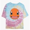 Tees * | Buy Pokemon Charmander Face Tie-Dye Girls Crop T-Shirt Blupnkly