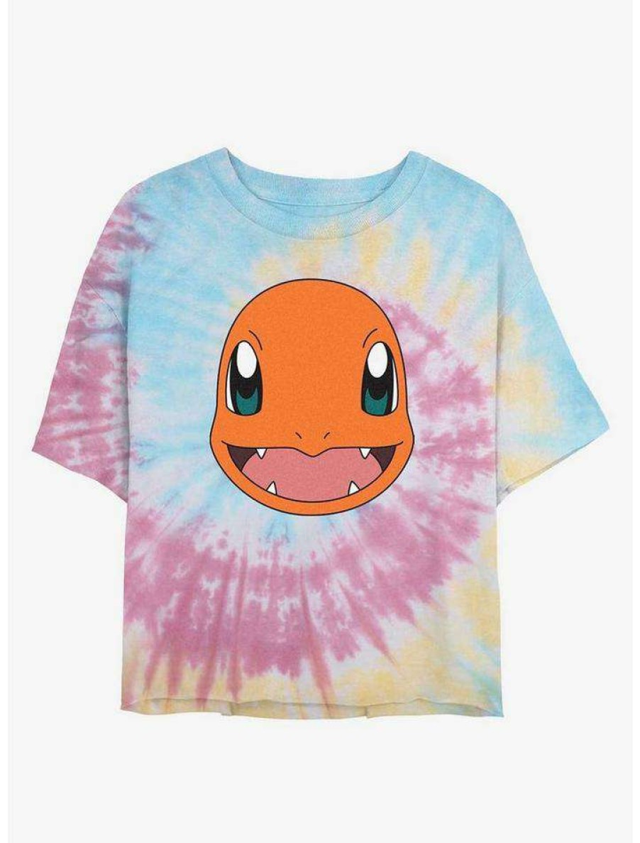 Tees * | Buy Pokemon Charmander Face Tie-Dye Girls Crop T-Shirt Blupnkly