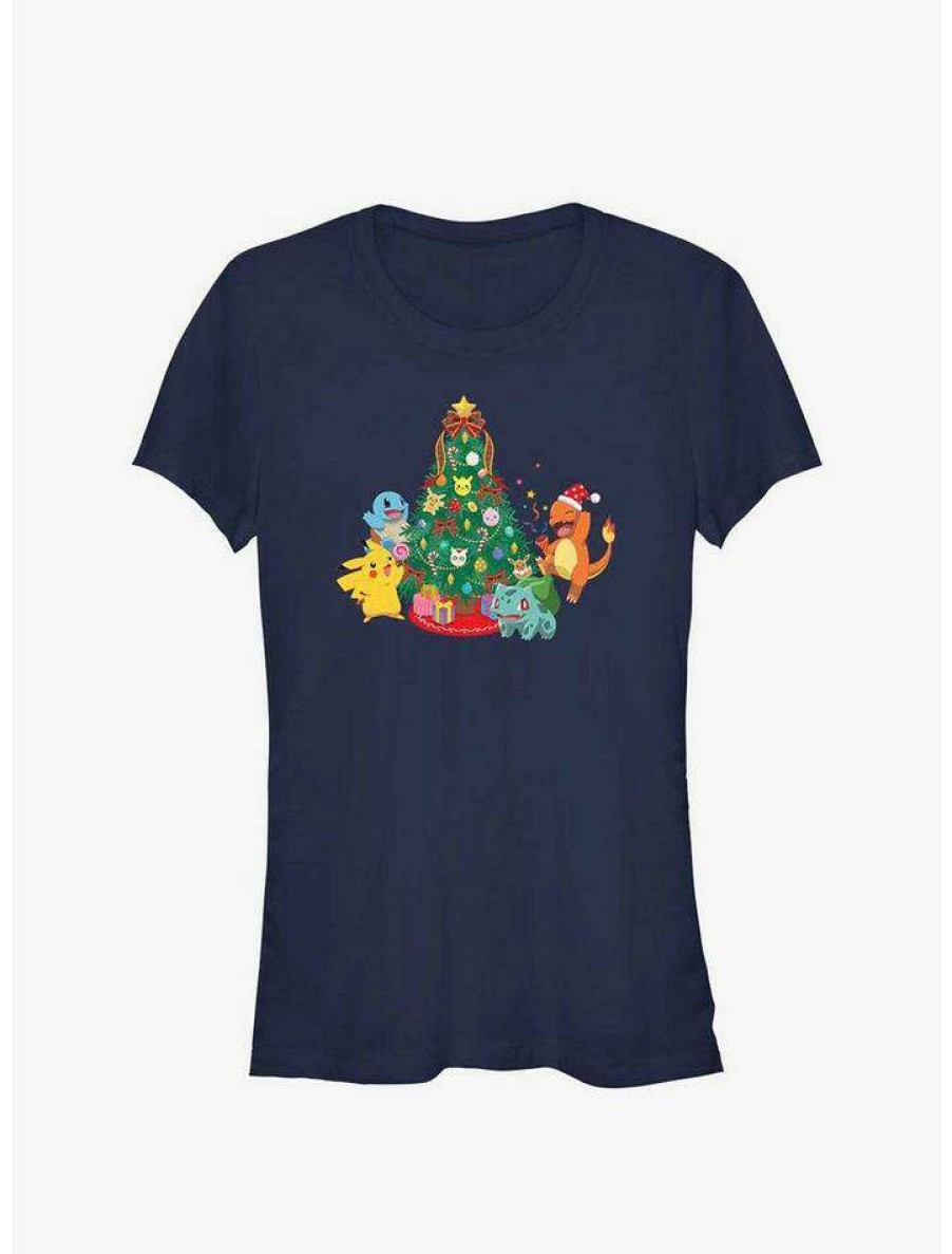 Tees * | Top 10 Pokemon Christmas Tree Girls T-Shirt Navy