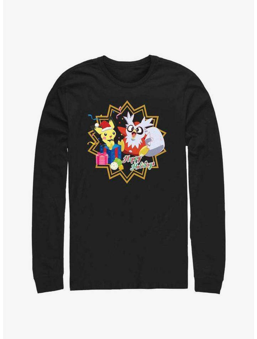 Guys * | Best Reviews Of Pokemon Pichu And Delibird Holiday Party Long-Sleeve T-Shirt Black