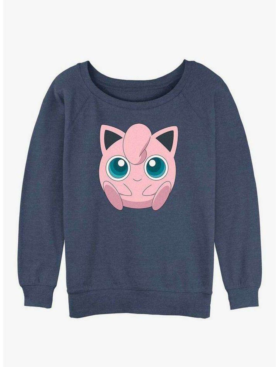 Girls * | New Pokemon Jigglypuff Face Girls Slouchy Sweatshirt Bluehtr