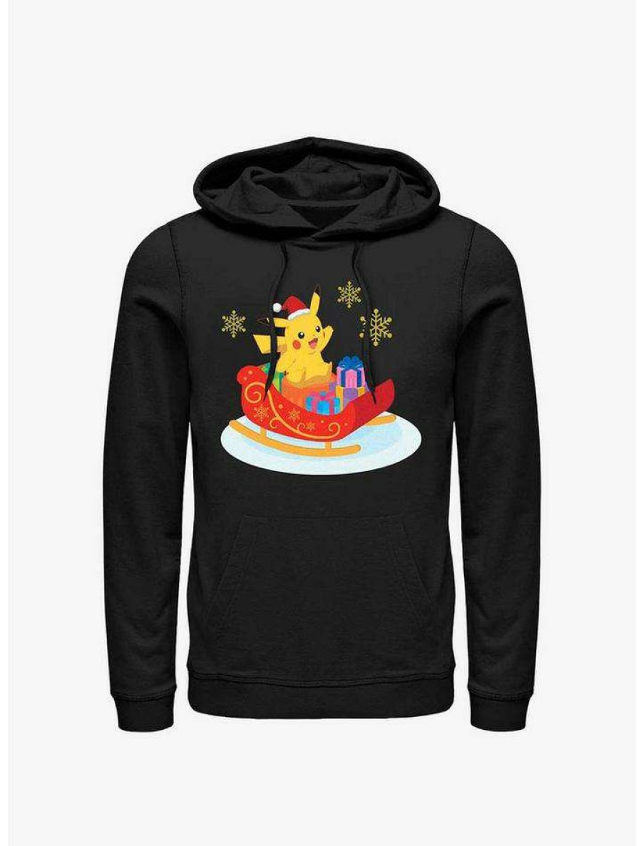 Guys * | Buy Pokemon Pikachu Sleigh Ride Hoodie Black