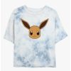 Tees * | Best Sale Pokemon Eevee Face Tie-Dye Girls Crop T-Shirt Whiteblue