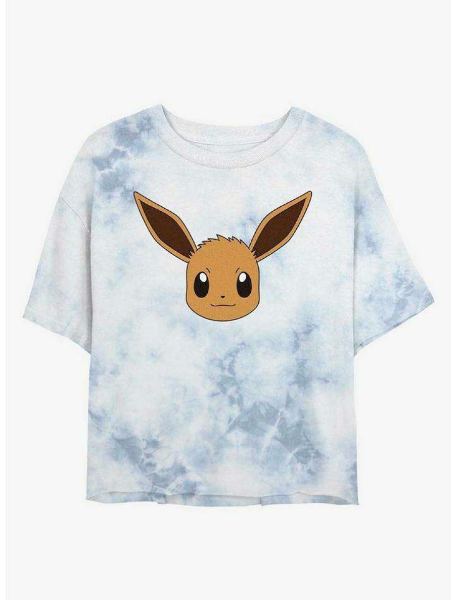 Tees * | Best Sale Pokemon Eevee Face Tie-Dye Girls Crop T-Shirt Whiteblue