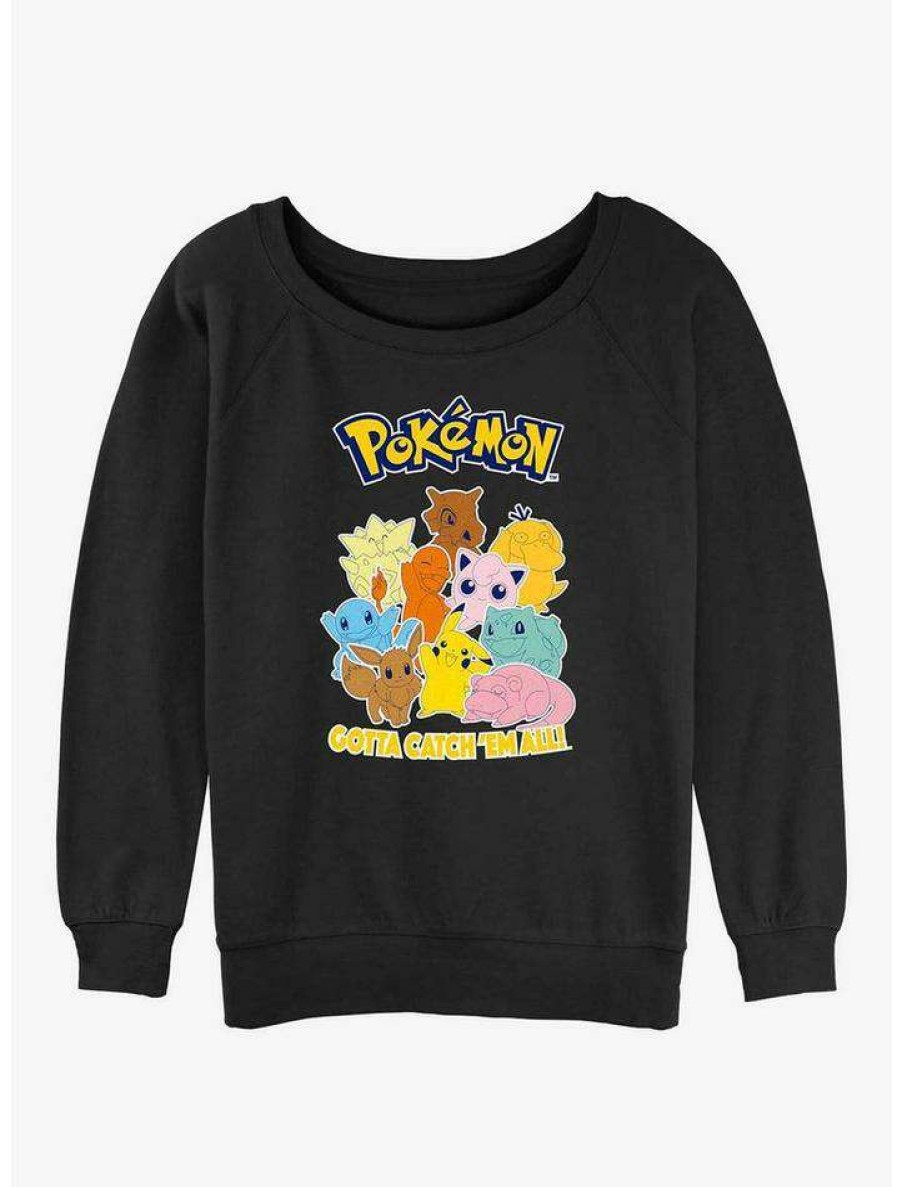 Girls * | Discount Pokemon Catch 'Em All Girls Slouchy Sweatshirt Black