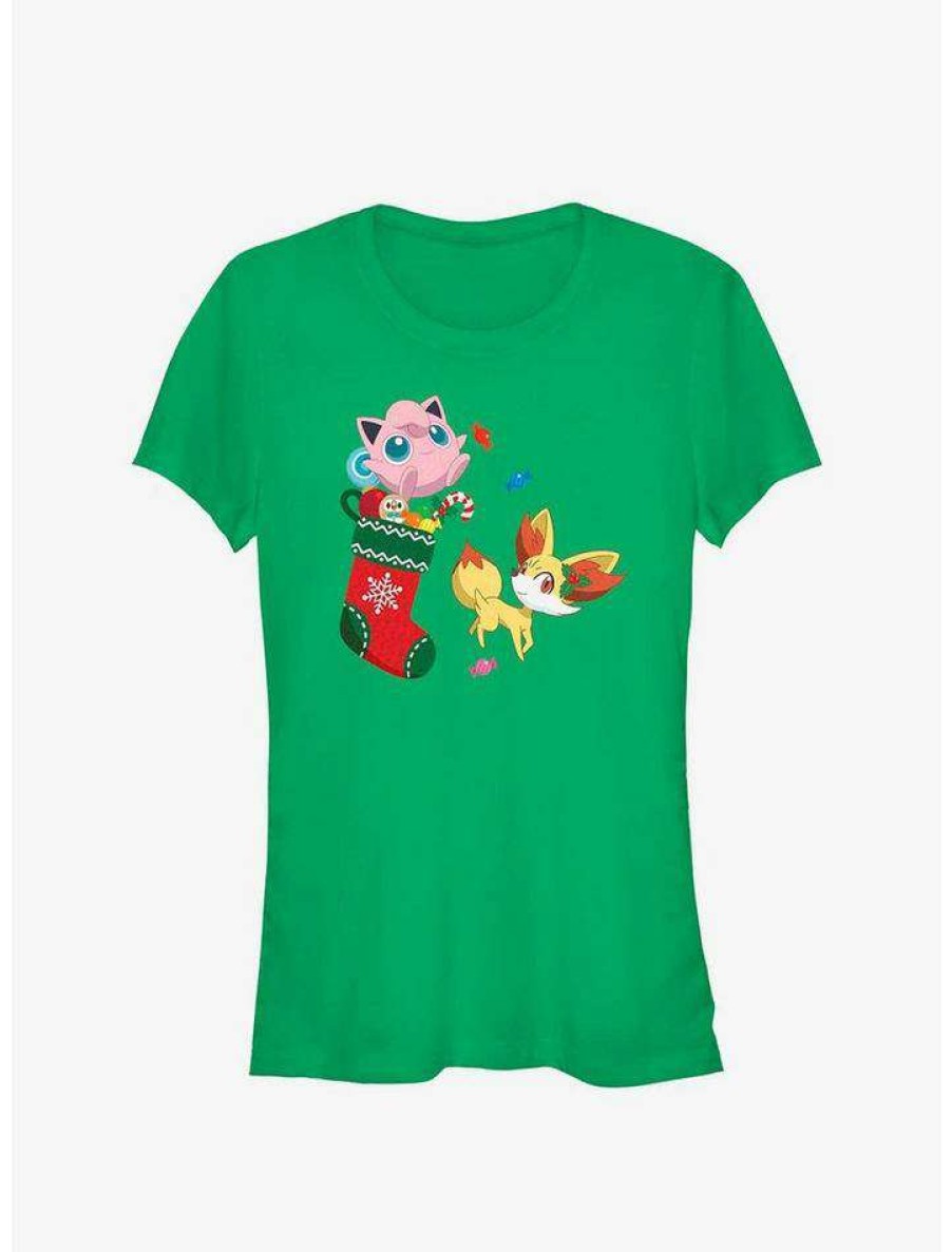 Tees * | Budget Pokemon Jiggly Puff And Fennekin Gift Stocking Girls T-Shirt Kelly