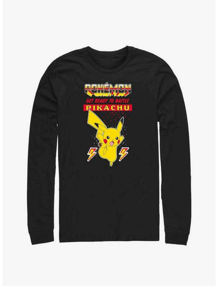 Guys * | Flash Sale Pokemon Battle Ready Pikachu Long-Sleeve T-Shirt Black