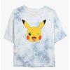 Tees * | Hot Sale Pokemon Pikachu Face Tie-Dye Girls Crop T-Shirt Whiteblue