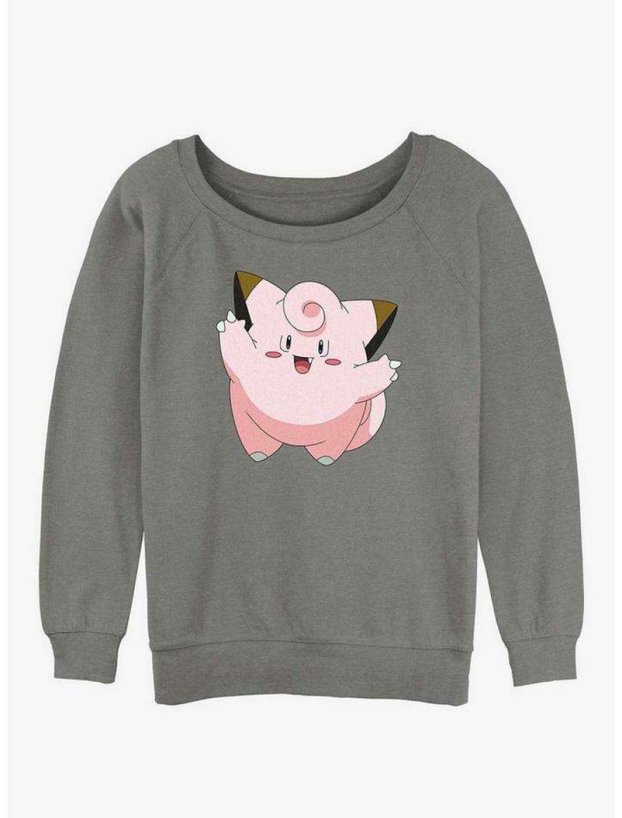 Girls * | Buy Pokemon Clefairy Girls Slouchy Sweatshirt Gray Htr