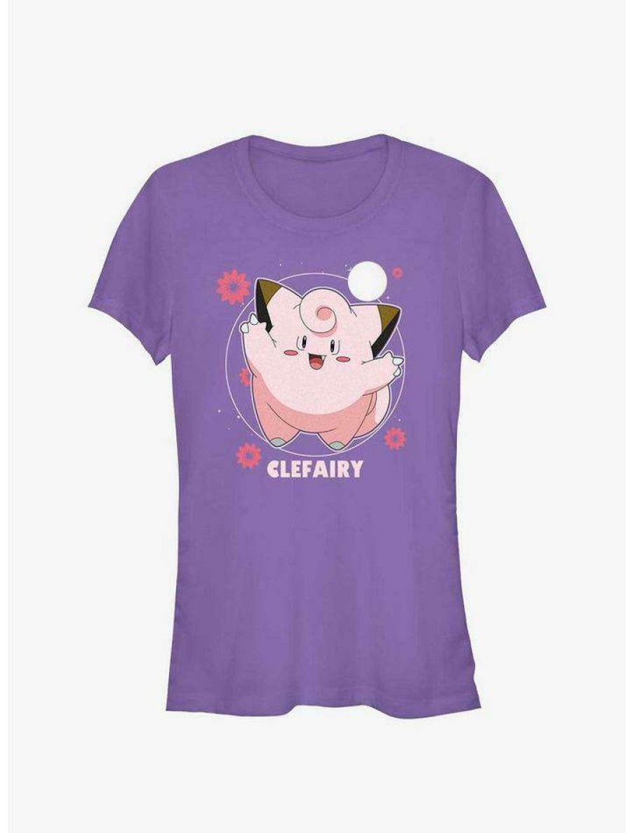 Tees * | Best Reviews Of Pokemon Clefairy Flowers Girls T-Shirt Purple