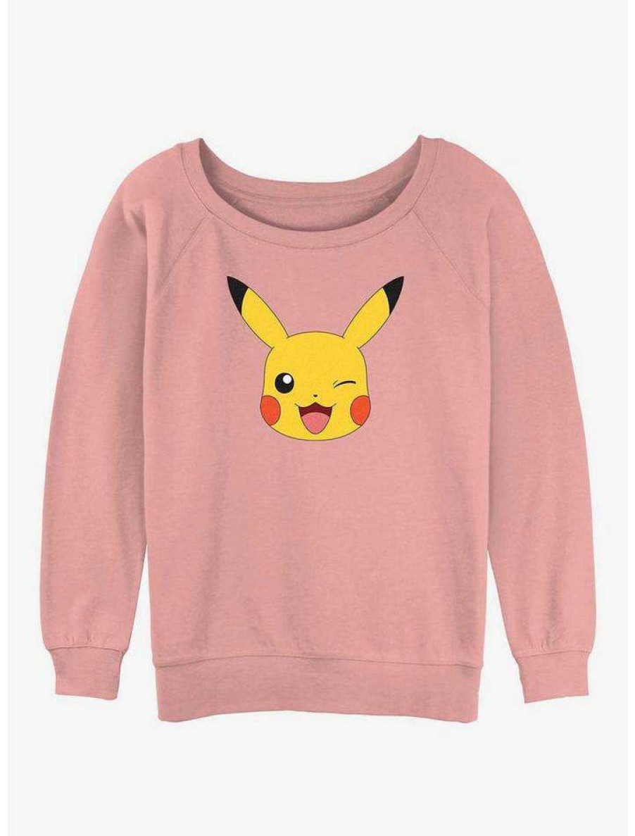 Girls * | New Pokemon Pikachu Face Girls Slouchy Sweatshirt Desertpnk