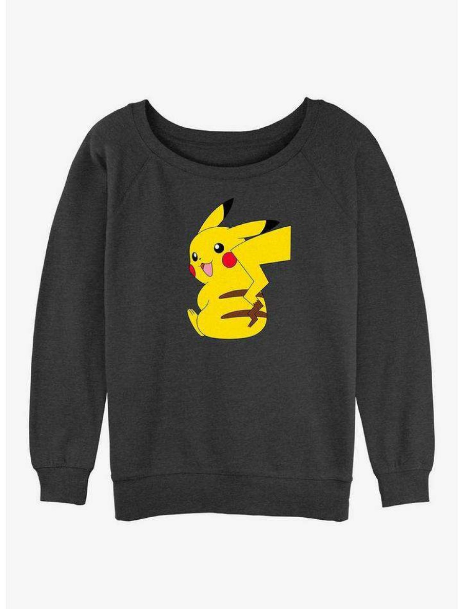 Girls * | Best Pirce Pokemon Cheeky Pikachu Girls Slouchy Sweatshirt Char Htr