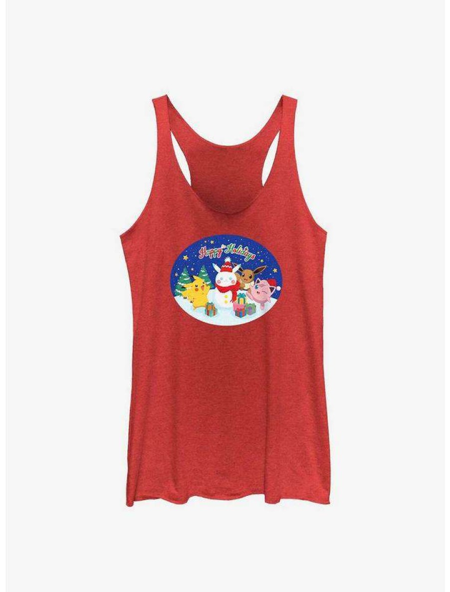 Girls * | Coupon Pokemon Happy Holidays Snowman Girls Tank Red Htr