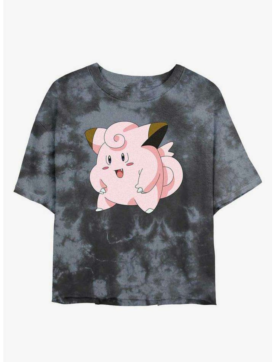 Tees * | Flash Sale Pokemon Clefairy Pose Tie-Dye Girls Crop T-Shirt Blkchar