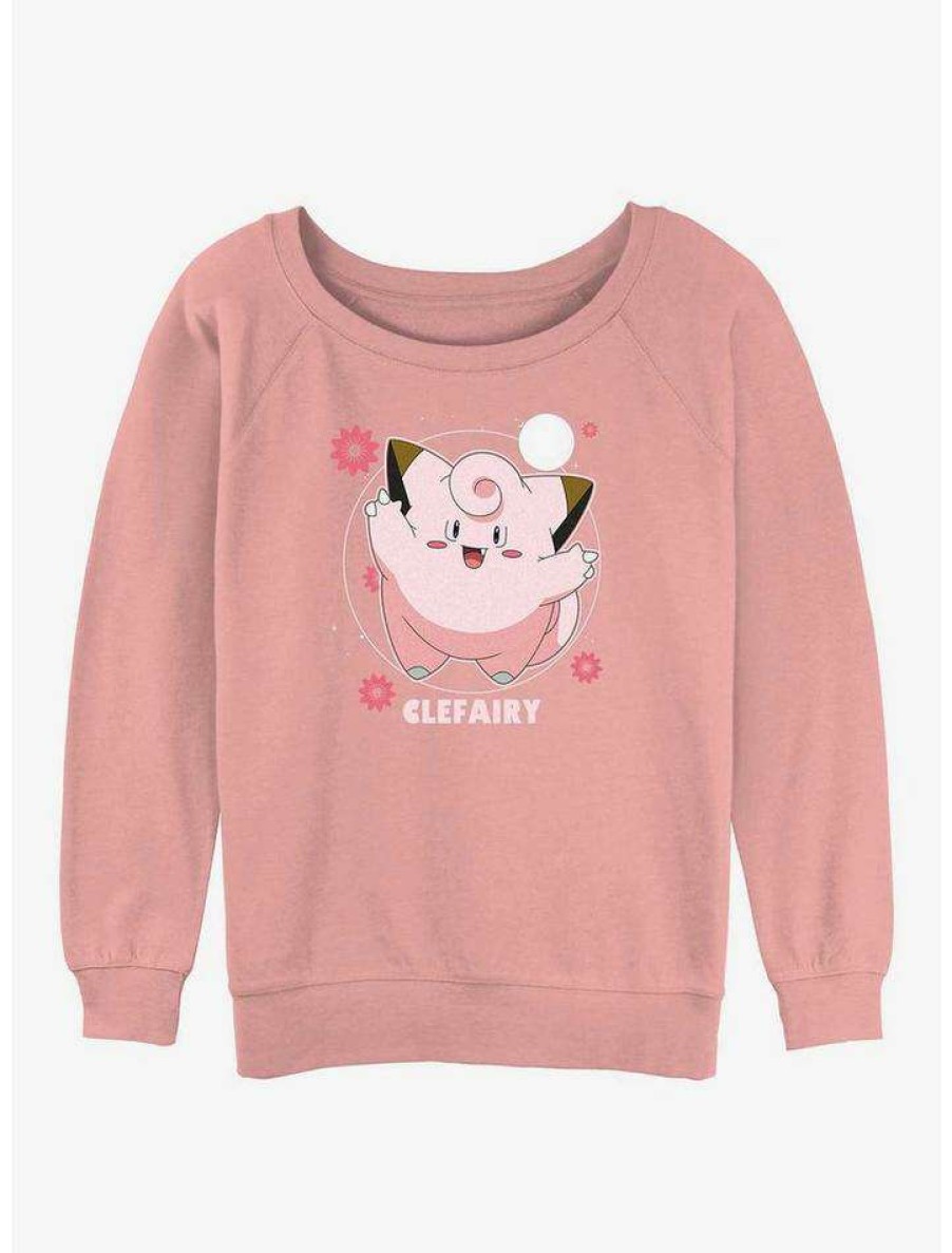 Girls * | New Pokemon Clefairy Fairy Dance Girls Slouchy Sweatshirt Desertpnk