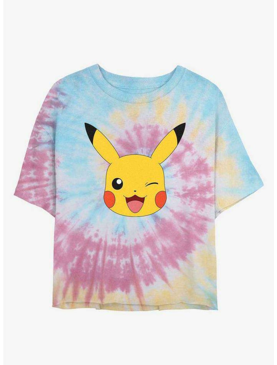 Tees * | Brand New Pokemon Pikachu Tie Dye Crop Girls T-Shirt Blupnkly