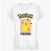 Tees * | Wholesale Pokemon Pikachu Logo Poster Girls T-Shirt White